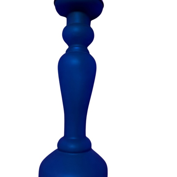 Boston Warehouse Other - Blue Glass 12” Candle Holder.  Metal plate at top. Design element